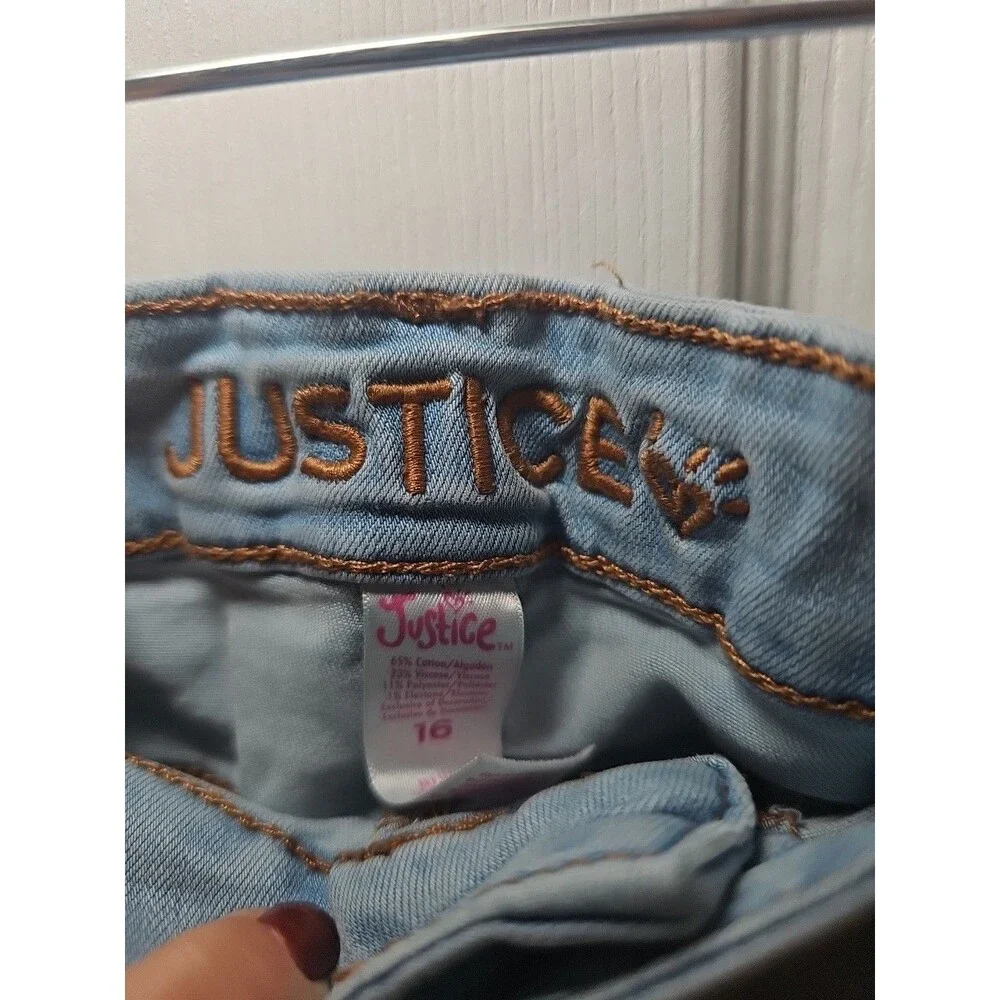 Justice Denim Light Wash Girls Ripped Shorts 16 Y2K